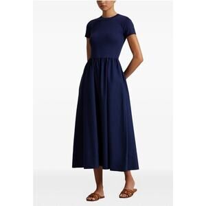 POLO Ralph Lauren Sz M Medium Navy Blue Mixed Media Ribbed Tee Dress NWT